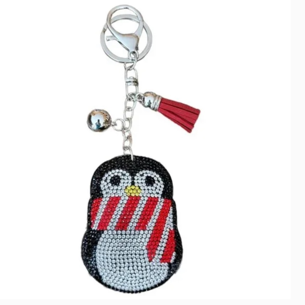 NWT Bling Red and White Winter Penguin Keychain or Bag Charm with Tass…